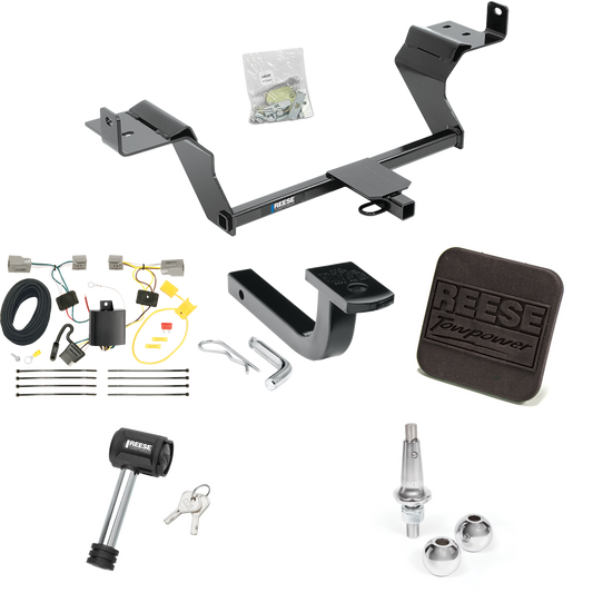 Fits 2015-2023 Ford Mustang Trailer Hitch Tow PKG w/ 4-Flat Wiring Harness + Draw-Bar + Interchangeable 1-7/8" & 2" Balls + Hitch Cover + Hitch Lock By Reese Towpower