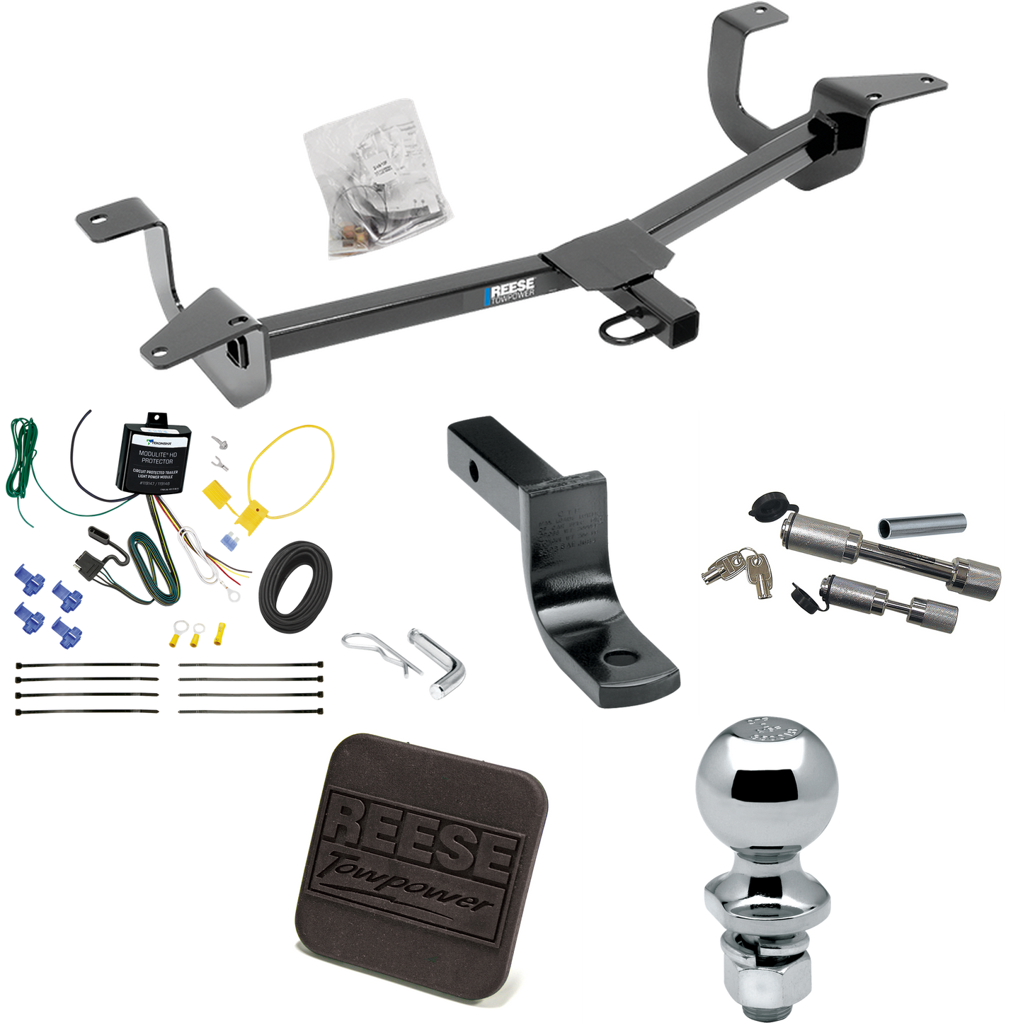 Fits 2014-2019 Ford Fiesta Trailer Hitch Tow PKG w/ 4-Flat Wiring Harness + Draw-Bar + 2" Ball + Hitch Cover + Dual Hitch & Coupler Locks (For Sedan Models) By Reese Towpower