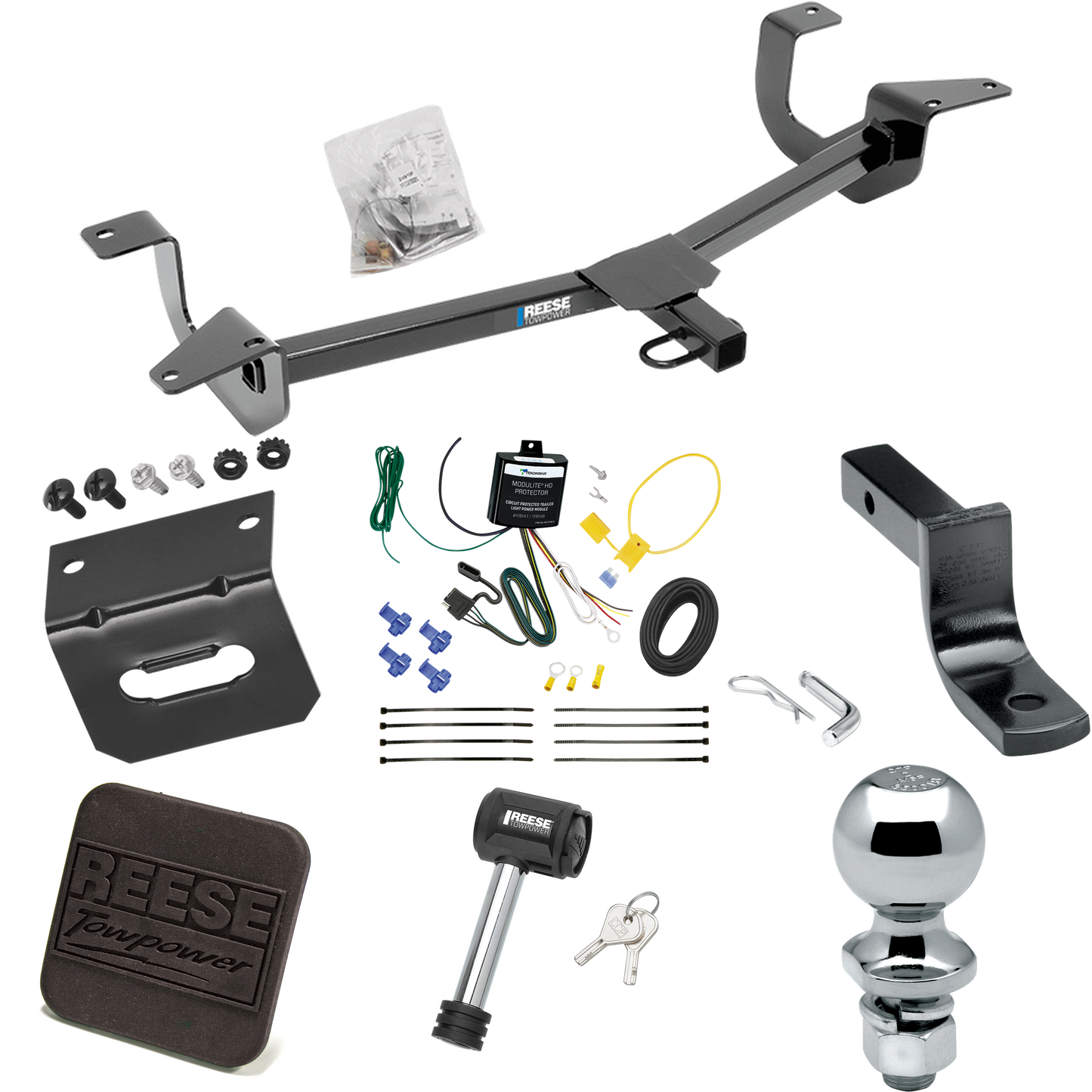 Fits 2014-2019 Ford Fiesta Trailer Hitch Tow PKG w/ 4-Flat Wiring Harness + Draw-Bar + 2" Ball + Wiring Bracket + Hitch Cover + Hitch Lock (For Sedan Models) By Reese Towpower