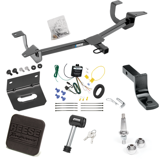 Fits 2014-2019 Ford Fiesta Trailer Hitch Tow PKG w/ 4-Flat Wiring Harness + Draw-Bar + Interchangeable 1-7/8" & 2" Balls + Wiring Bracket + Hitch Cover + Hitch Lock (For Sedan Models) By Reese Towpower