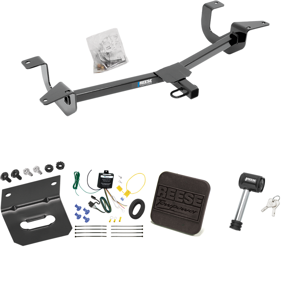 Fits 2014-2019 Ford Fiesta Trailer Hitch Tow PKG w/ 4-Flat Wiring Harness + Hitch Cover + Hitch Lock (For Sedan Models) By Reese Towpower