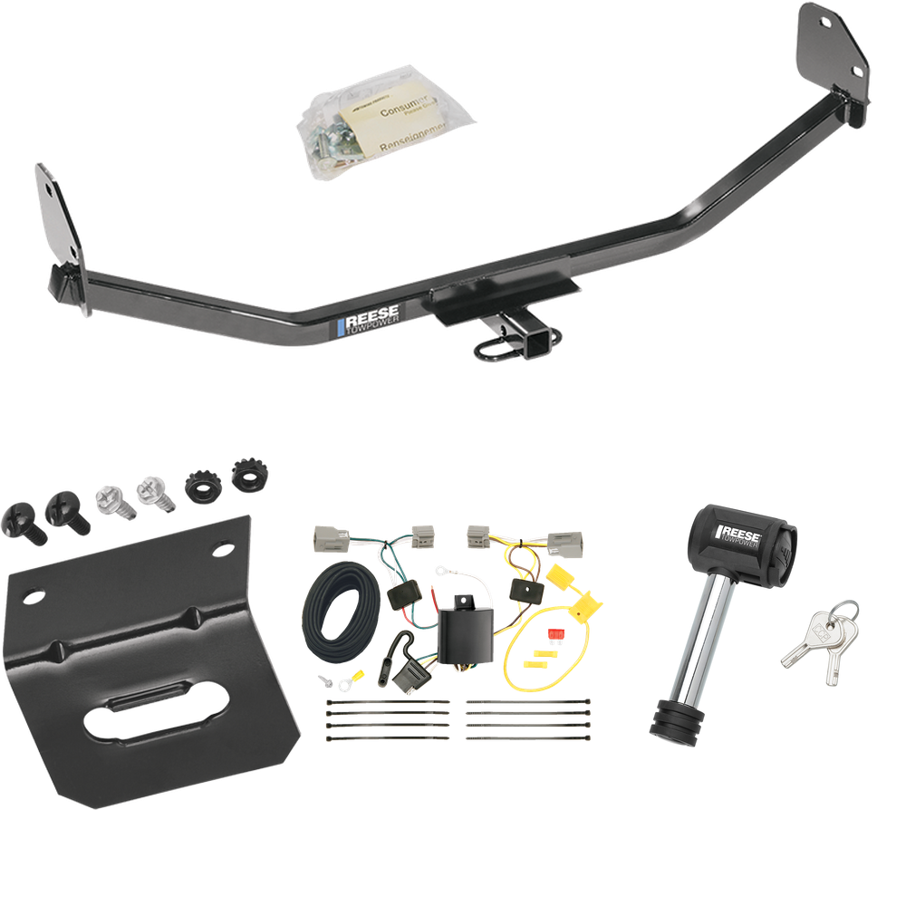 Fits 2011-2014 Ford Mustang Trailer Hitch Tow PKG w/ 4-Flat Wiring Harness + Wiring Bracket + Hitch Lock (For w/V8 Engine Models) By Reese Towpower