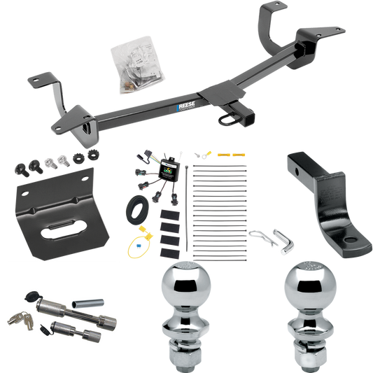 Fits 2014-2019 Ford Fiesta Trailer Hitch Tow PKG w/ 4-Flat Zero Contact "No Splice" Wiring Harness + Draw-Bar + 1-7/8" + 2" Ball + Wiring Bracket + Dual Hitch & Coupler Locks (For Sedan Models) By Reese Towpower