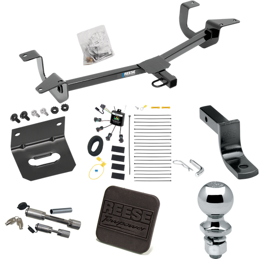 Fits 2014-2019 Ford Fiesta Trailer Hitch Tow PKG w/ 4-Flat Zero Contact "No Splice" Wiring Harness + Draw-Bar + 2" Ball + Wiring Bracket + Hitch Cover + Dual Hitch & Coupler Locks (For Sedan Models) By Reese Towpower