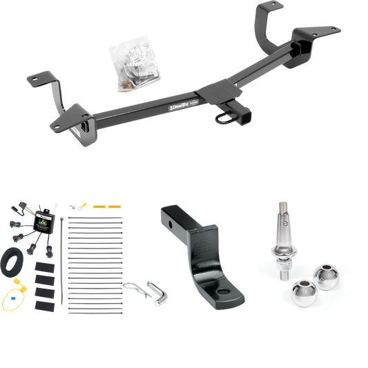 Fits 2014-2019 Ford Fiesta Trailer Hitch Tow PKG w/ 4-Flat Zero Contact "No Splice" Wiring Harness + Draw-Bar + Interchangeable 1-7/8" & 2" Balls (For Sedan Models) By Draw-Tite