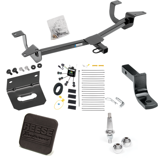 Fits 2014-2019 Ford Fiesta Trailer Hitch Tow PKG w/ 4-Flat Zero Contact "No Splice" Wiring Harness + Draw-Bar + Interchangeable 1-7/8" & 2" Balls + Wiring Bracket + Hitch Cover (For Sedan Models) By Reese Towpower