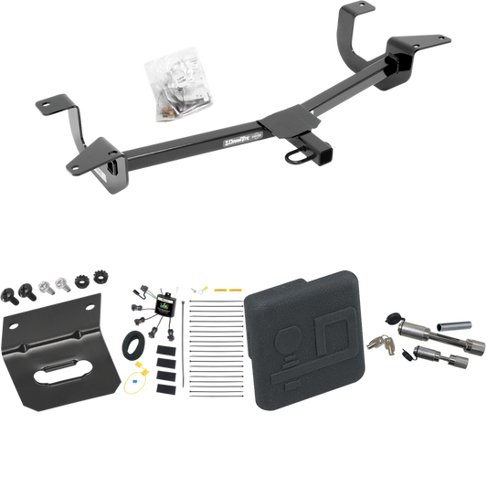 Fits 2014-2019 Ford Fiesta Trailer Hitch Tow PKG w/ 4-Flat Zero Contact "No Splice" Wiring Harness + Hitch Cover + Dual Hitch & Coupler Locks (For Sedan Models) By Draw-Tite