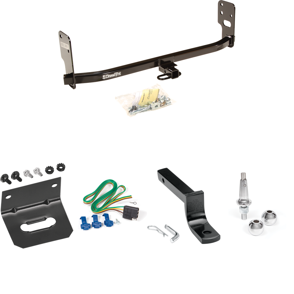 Fits 2005-2009 Ford Mustang Trailer Hitch Tow PKG w/ 4-Flat Wiring Harness + Draw-Bar + Interchangeable 1-7/8" & 2" Balls + Wiring Bracket (Excludes: GT/CS (California Special)/Shelby GT/GT500 Models) By Draw-Tite