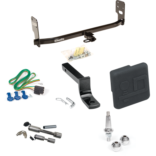 Fits 2005-2009 Ford Mustang Trailer Hitch Tow PKG w/ 4-Flat Wiring Harness + Draw-Bar + Interchangeable 1-7/8" & 2" Balls + Hitch Cover + Dual Hitch & Coupler Locks (Excludes: GT/CS (California Special)/Shelby GT/GT500 Models) By Draw-Tite