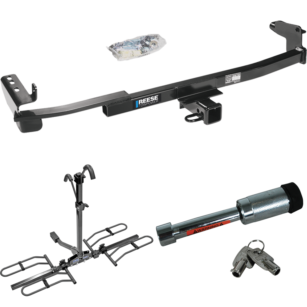 Fits 2008-2009 Mercury Sable Trailer Hitch Tow PKG w/ 2 Bike Plaform Style Carrier Rack + Hitch Lock (For Sedan Models) By Reese Towpower