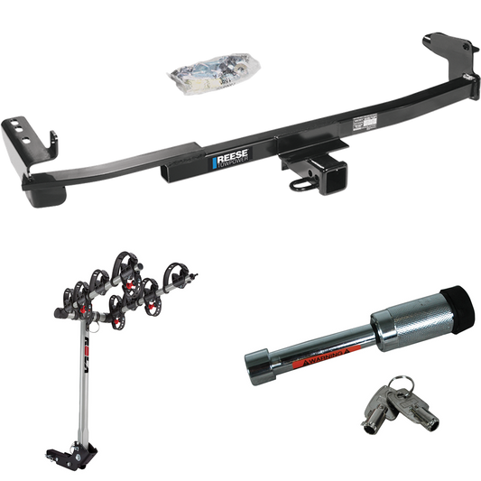 Fits 2005-2007 Ford Five Hundred Trailer Hitch Tow PKG w/ 4 Bike Carrier Rack + Hitch Lock By Reese Towpower