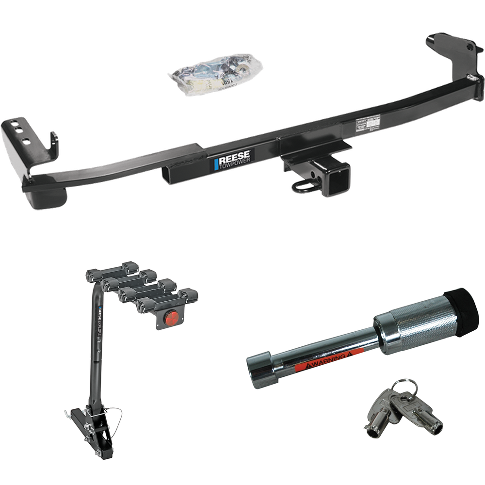 Fits 2008-2009 Ford Taurus Trailer Hitch Tow PKG w/ 4 Bike Carrier Rack + Hitch Lock (For Sedan Models) By Reese Towpower