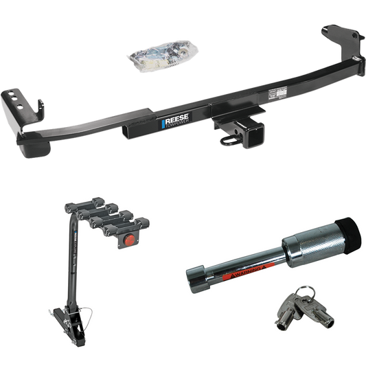 Fits 2008-2009 Ford Taurus Trailer Hitch Tow PKG w/ 4 Bike Carrier Rack + Hitch Lock (For Sedan Models) By Reese Towpower