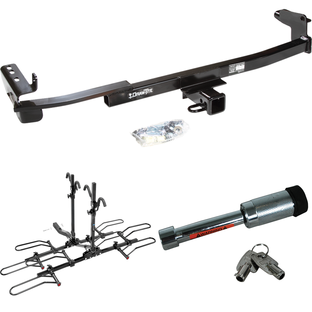 Fits 2008-2009 Ford Taurus X Trailer Hitch Tow PKG w/ 4 Bike Plaform Style Carrier Rack + Hitch Lock By Draw-Tite