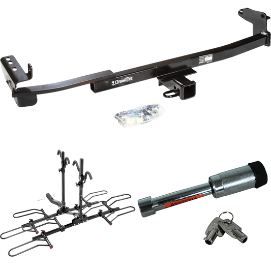 Fits 2008-2009 Ford Taurus X Trailer Hitch Tow PKG w/ 4 Bike Plaform Style Carrier Rack + Hitch Lock By Draw-Tite