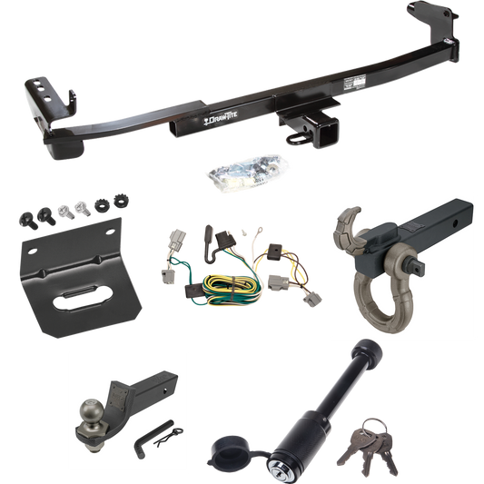 Fits 2005-2007 Ford Five Hundred Trailer Hitch Tow PKG w/ 4-Flat Wiring + Interlock Tactical Starter Kit w/ 2" Drop & 2" Ball + Tactical Hook & Shackle Mount + Tactical Dogbone Lock + Wiring Bracket By Draw-Tite