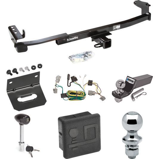 Fits 2005-2007 Ford Freestyle Trailer Hitch Tow PKG w/ 4-Flat Wiring + Starter Kit Ball Mount w/ 2" Drop & 2" Ball + 1-7/8" Ball + Wiring Bracket + Hitch Lock + Hitch Cover By Draw-Tite