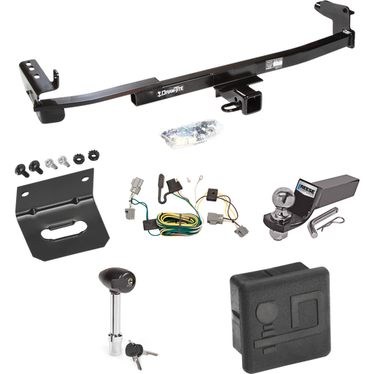 Fits 2005-2007 Ford Five Hundred Trailer Hitch Tow PKG w/ 4-Flat Wiring + Starter Kit Ball Mount w/ 2" Drop & 2" Ball + Wiring Bracket + Hitch Lock + Hitch Cover By Draw-Tite