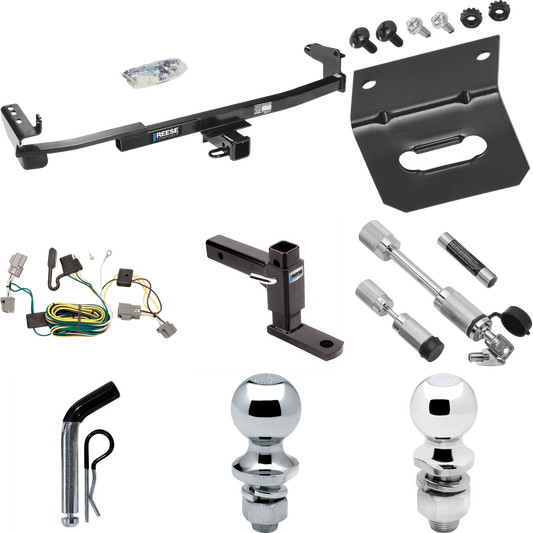 Fits 2005-2007 Ford Freestyle Trailer Hitch Tow PKG w/ 4-Flat Wiring Harness + Adjustable Drop Rise Ball Mount + Pin/Clip + 2" Ball + 1-7/8" Ball + Dual Hitch & Coupler Locks By Reese Towpower