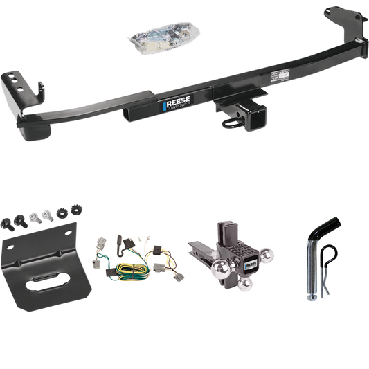 Fits 2005-2007 Ford Five Hundred Trailer Hitch Tow PKG w/ 4-Flat Wiring Harness + Adjustable Drop Rise Triple Ball Ball Mount 1-7/8" & 2" & 2-5/16" Trailer Balls + Pin/Clip + Wiring Bracket By Reese Towpower