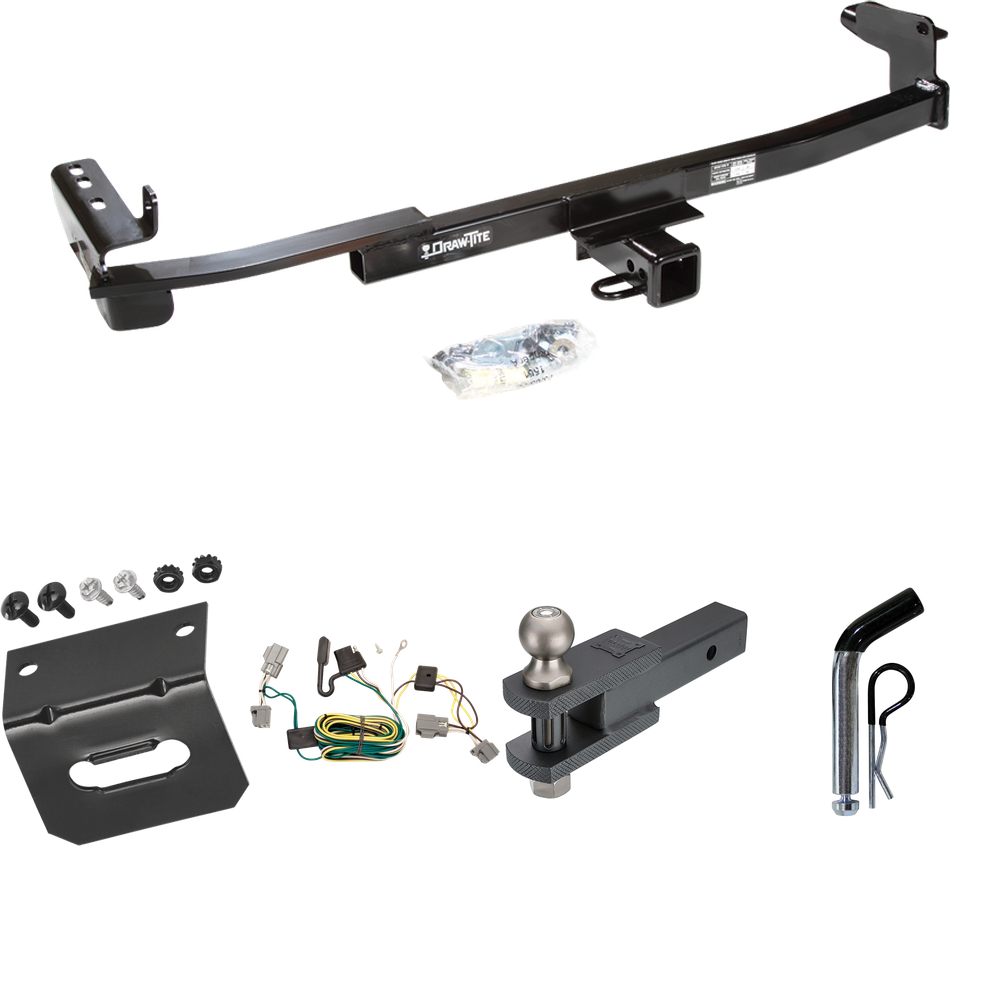 Fits 2005-2007 Ford Freestyle Trailer Hitch Tow PKG w/ 4-Flat Wiring Harness + Clevis Hitch Ball Mount w/ 2" Ball + Pin/Clip + Wiring Bracket By Draw-Tite