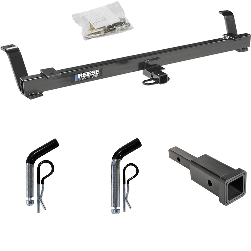 Fits 1999-2004 Ford Mustang Trailer Hitch Tow PKG w/ Hitch Adapter 1-1/4" to 2" Receiver + 1/2" Pin & Clip + 5/8" Pin & Clip (Excludes: Cobra SVT Models) By Reese Towpower