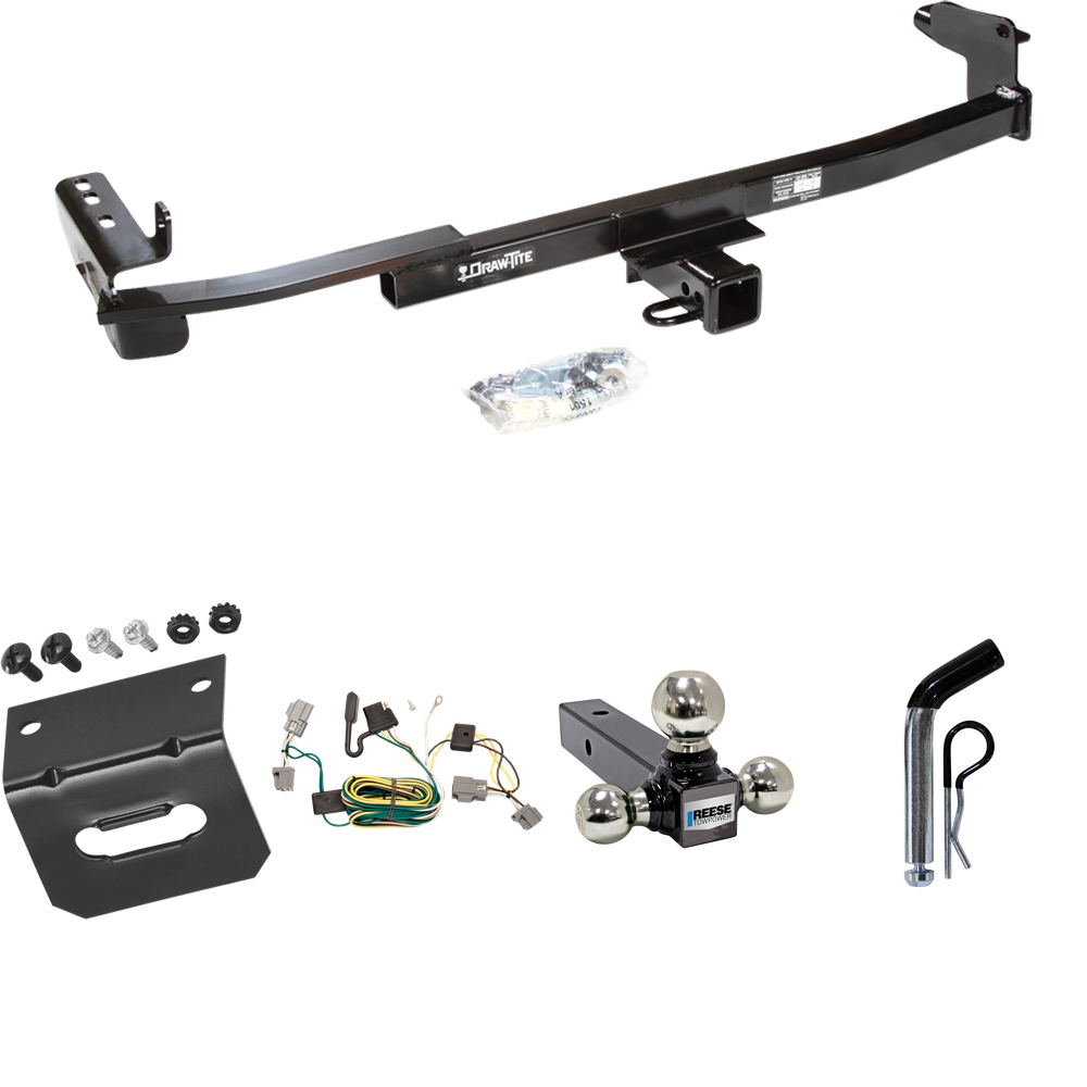 Fits 2005-2007 Ford Freestyle Trailer Hitch Tow PKG w/ 4-Flat Wiring Harness + Triple Ball Ball Mount 1-7/8" & 2" & 2-5/16" Trailer Balls + Pin/Clip + Wiring Bracket By Draw-Tite