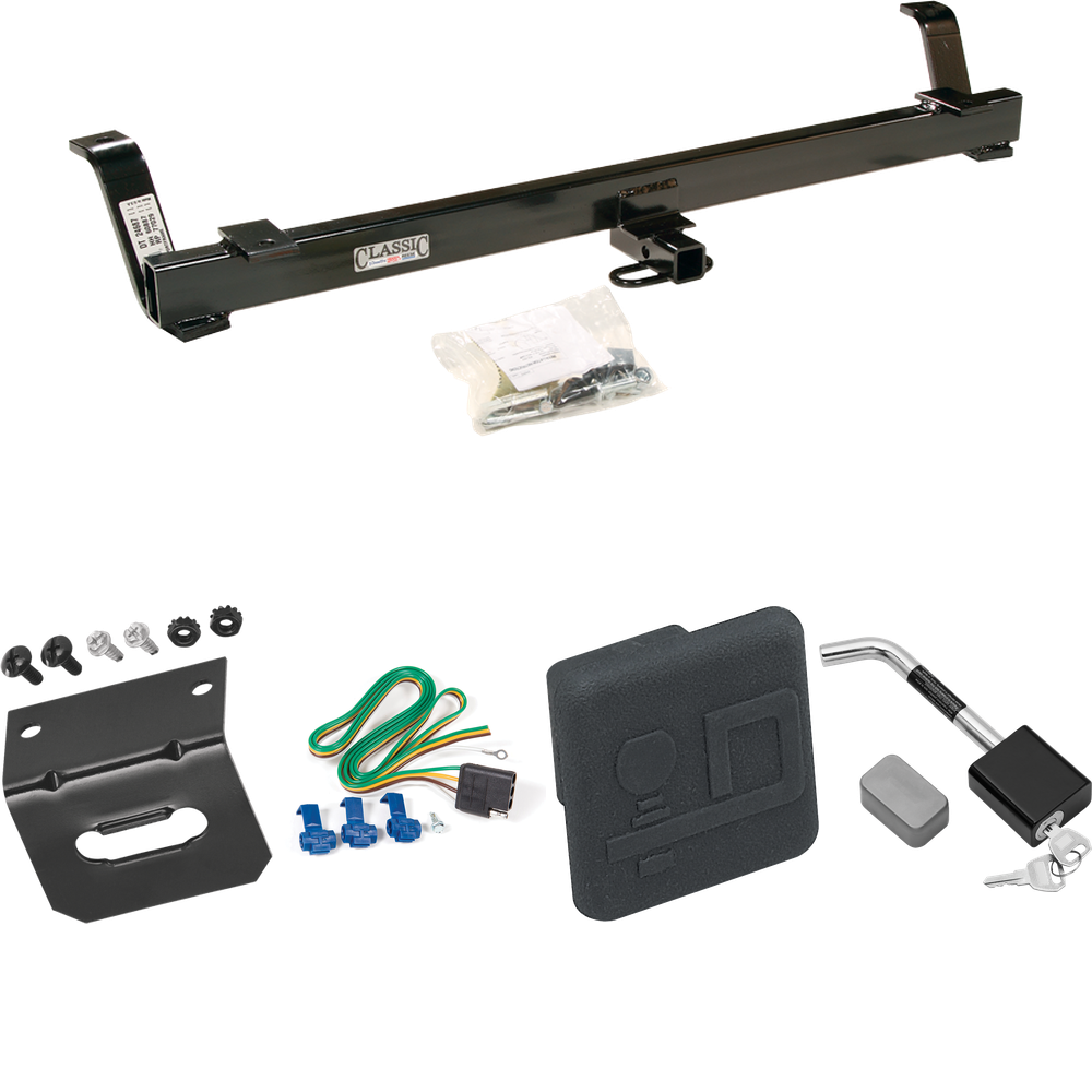 Fits 1999-2004 Ford Mustang Trailer Hitch Tow PKG w/ 4-Flat Wiring Harness + Hitch Cover + Hitch Lock (Excludes: Cobra SVT Models) By Draw-Tite