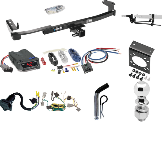 Fits 2005-2007 Ford Five Hundred Trailer Hitch Tow PKG w/ 6K Round Bar Weight Distribution Hitch w/ 2-5/16" Ball + 2" Ball + Pin/Clip + Tekonsha BRAKE-EVN Brake Control + Generic BC Wiring Adapter + 7-Way RV Wiring By Reese Towpower