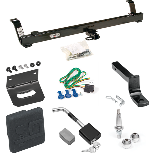 Fits 1994-1998 Ford Mustang Trailer Hitch Tow PKG w/ 4-Flat Wiring Harness + Draw-Bar + Interchangeable 1-7/8" & 2" Balls + Wiring Bracket + Hitch Cover + Hitch Lock By Draw-Tite