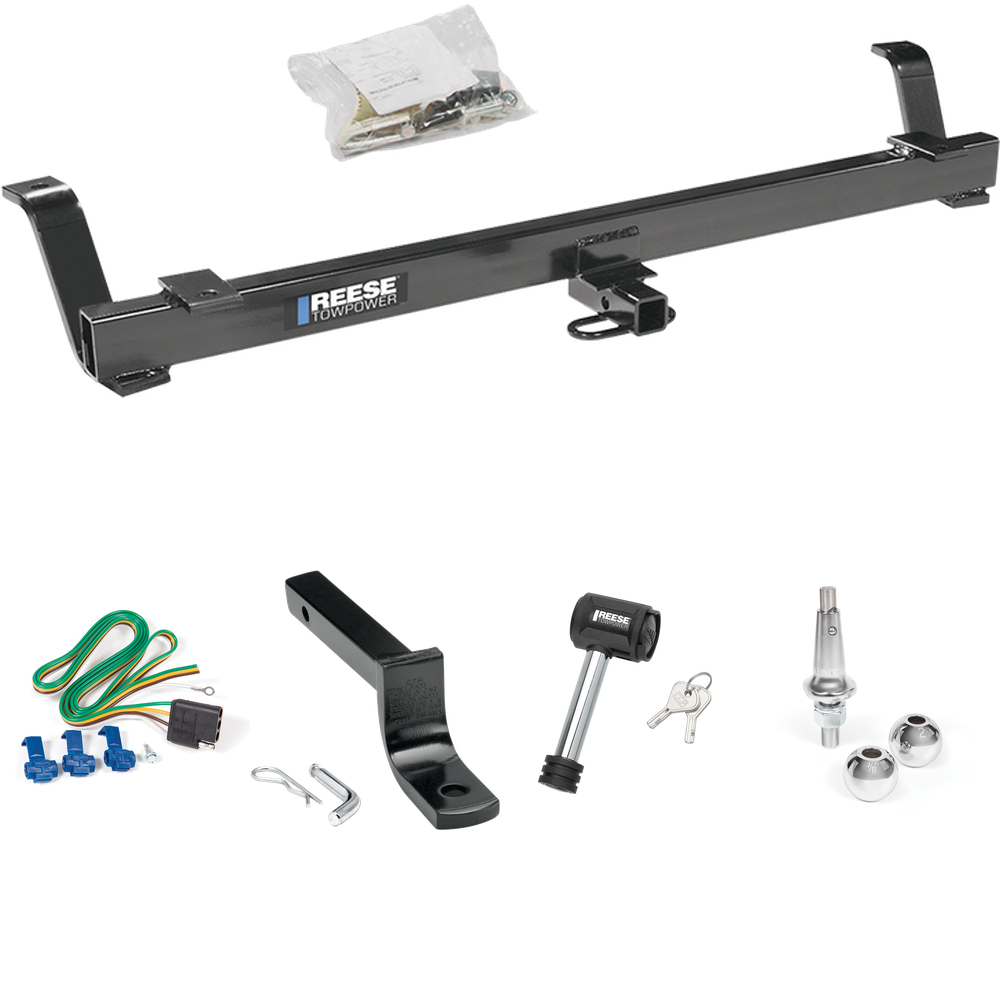 Fits 1994-1998 Ford Mustang Trailer Hitch Tow PKG w/ 4-Flat Wiring Harness + Draw-Bar + Interchangeable 1-7/8" & 2" Balls + Hitch Lock By Reese Towpower