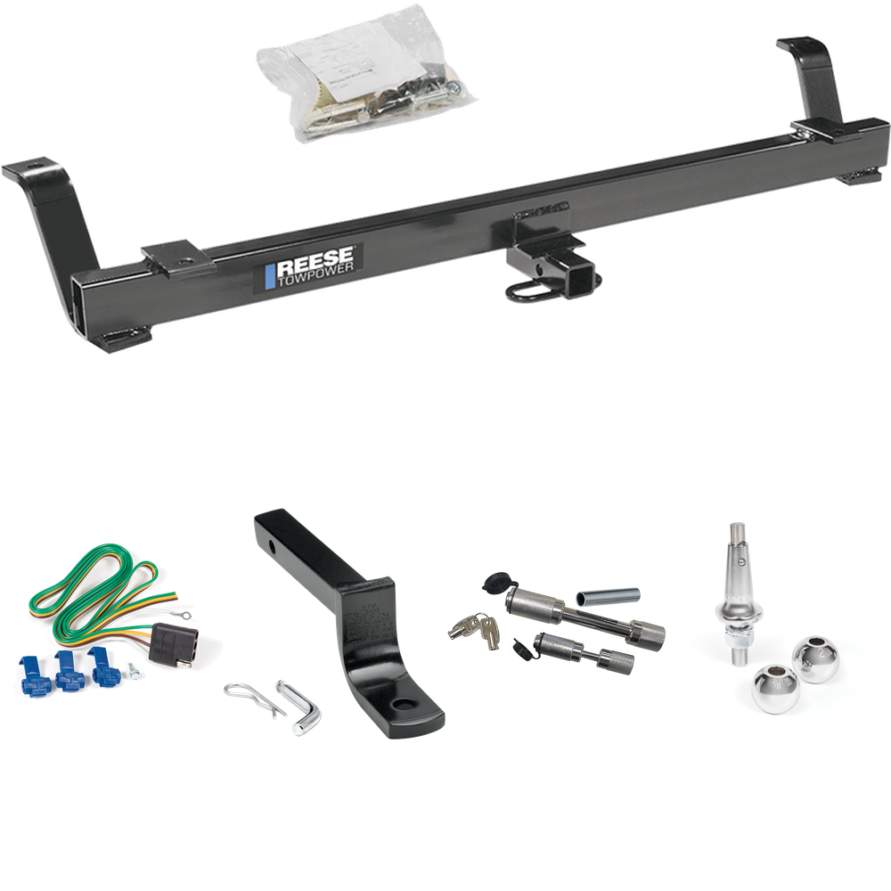 Fits 1999-2004 Ford Mustang Trailer Hitch Tow PKG w/ 4-Flat Wiring Harness + Draw-Bar + Interchangeable 1-7/8" & 2" Balls + Dual Hitch & Coupler Locks (Excludes: Cobra SVT Models) By Reese Towpower