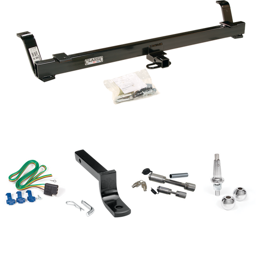 Fits 1994-1998 Ford Mustang Trailer Hitch Tow PKG w/ 4-Flat Wiring Harness + Draw-Bar + Interchangeable 1-7/8" & 2" Balls + Dual Hitch & Coupler Locks By Draw-Tite