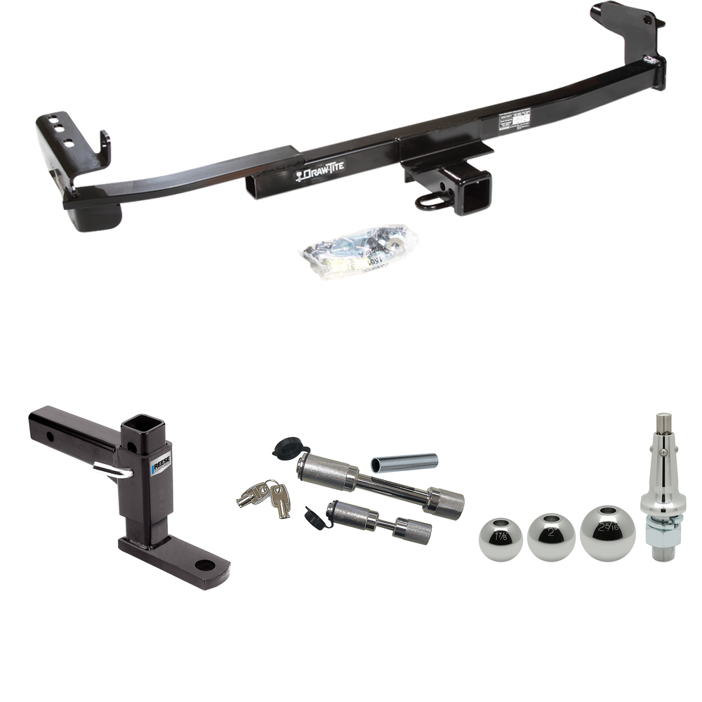 Fits 2008-2009 Ford Taurus Trailer Hitch Tow PKG w/ Adjustable Drop Rise Ball Mount + Dual Hitch & Copler Locks + Inerchangeable 1-7/8" & 2" & 2-5/16" Balls (For Sedan Models) By Draw-Tite