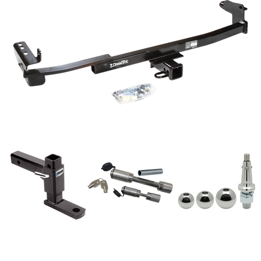 Fits 2008-2009 Ford Taurus Trailer Hitch Tow PKG w/ Adjustable Drop Rise Ball Mount + Dual Hitch & Copler Locks + Inerchangeable 1-7/8" & 2" & 2-5/16" Balls (For Sedan Models) By Draw-Tite