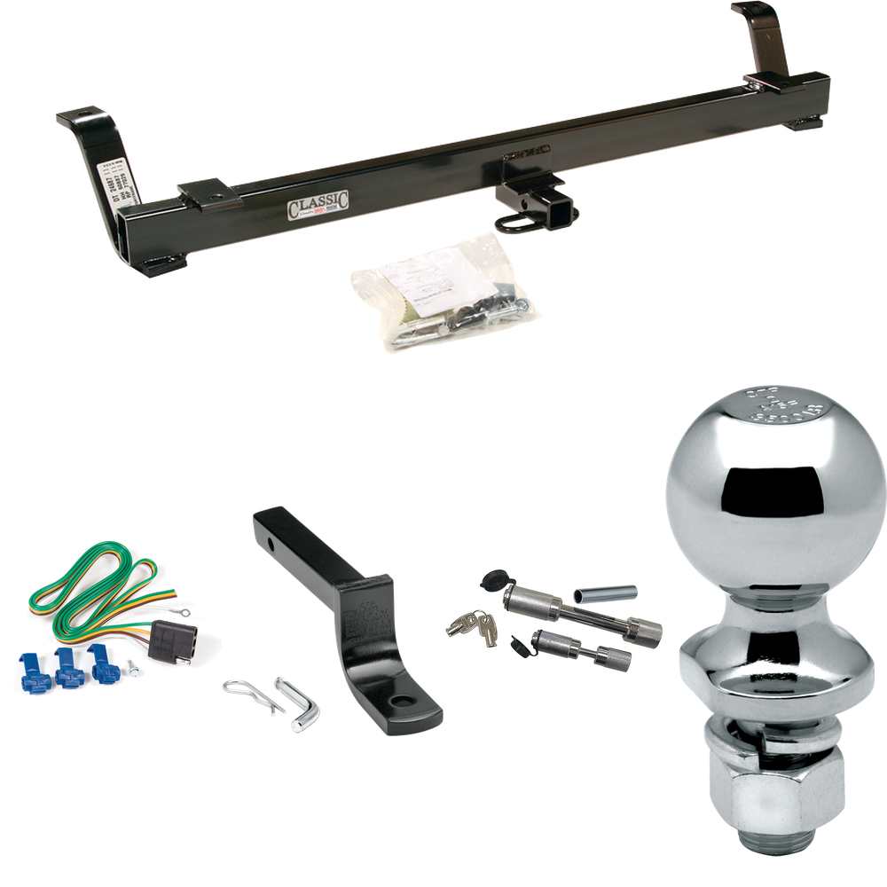 Fits 1994-1998 Ford Mustang Trailer Hitch Tow PKG w/ 4-Flat Wiring Harness + Draw-Bar + 2" Ball + Dual Hitch & Coupler Locks By Draw-Tite