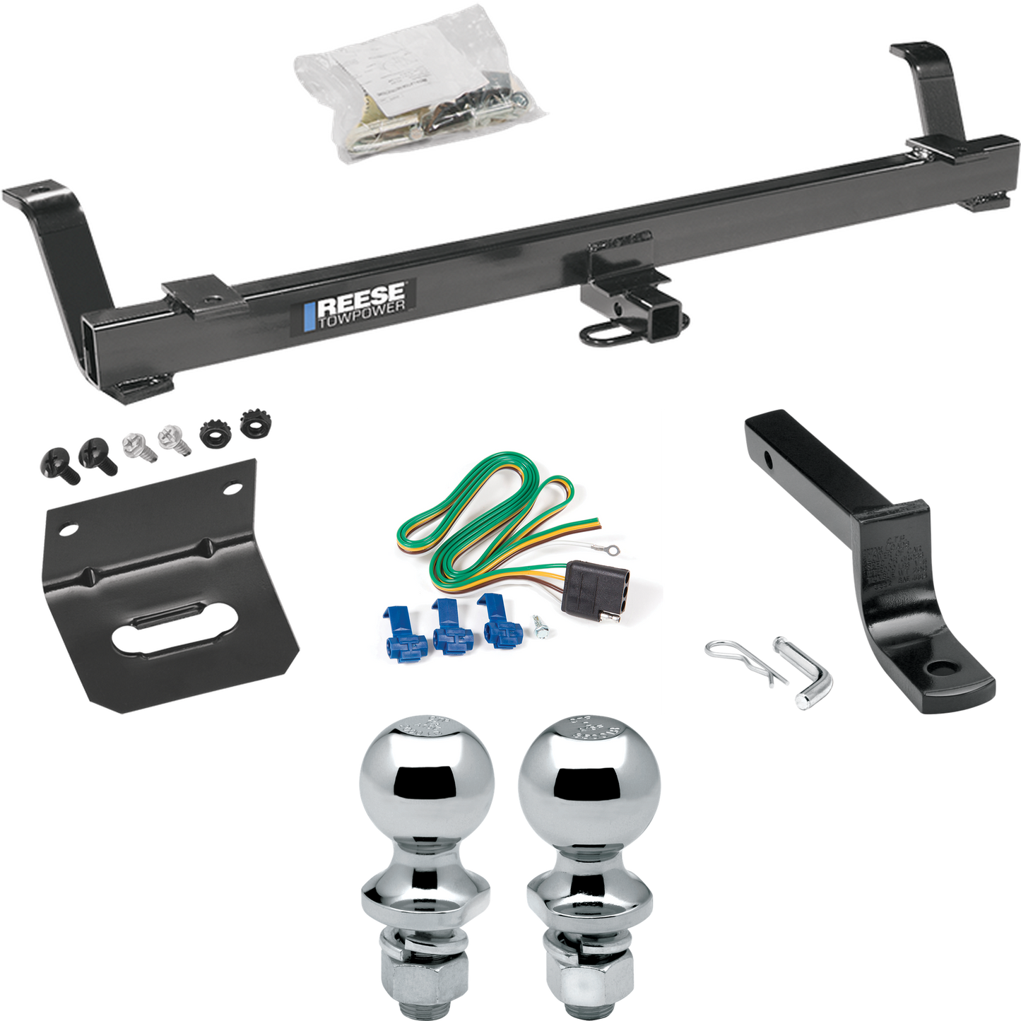 Fits 1999-2004 Ford Mustang Trailer Hitch Tow PKG w/ 4-Flat Wiring Harness + Draw-Bar + 1-7/8" + 2" Ball + Wiring Bracket (Excludes: Cobra SVT Models) By Reese Towpower