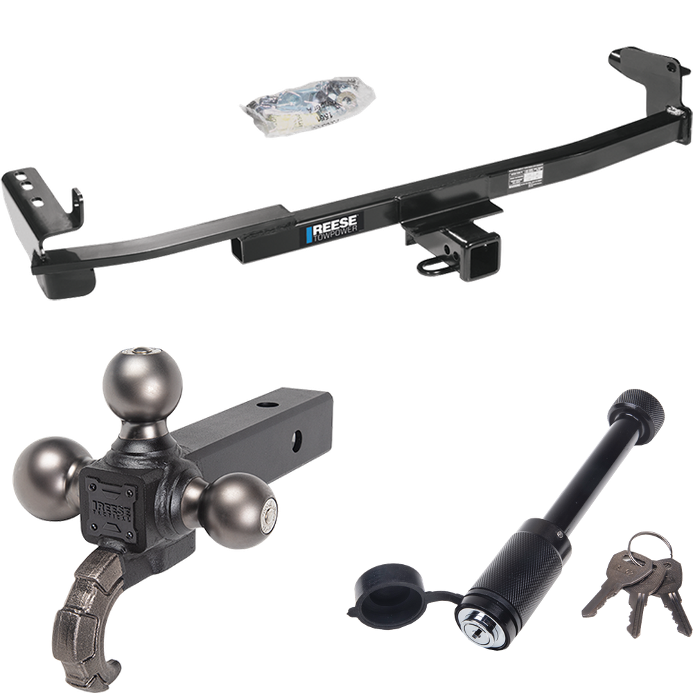 Fits 2005-2007 Ford Five Hundred Trailer Hitch Tow PKG + Triple Ball Tactical Ball Mount 1-7/8" & 2" & 2-5/16" Balls w/ Tow Hook + Tactical Dogbone Lock By Reese Towpower