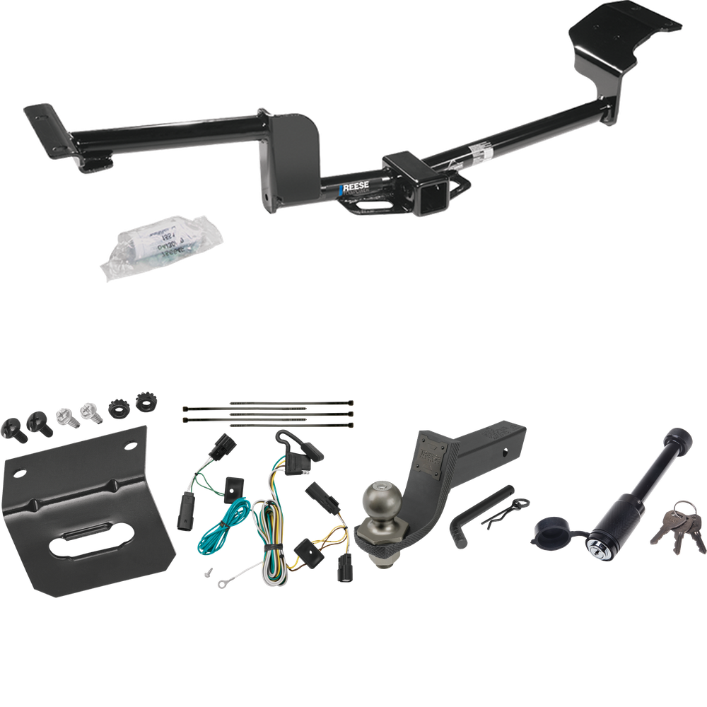 Fits 2009-2019 Ford Flex Trailer Hitch Tow PKG w/ 4-Flat Wiring + Interlock Tactical Starter Kit w/ 3-1/4" Drop & 2" Ball + Tactical Dogbone Lock + Wiring Bracket By Reese Towpower