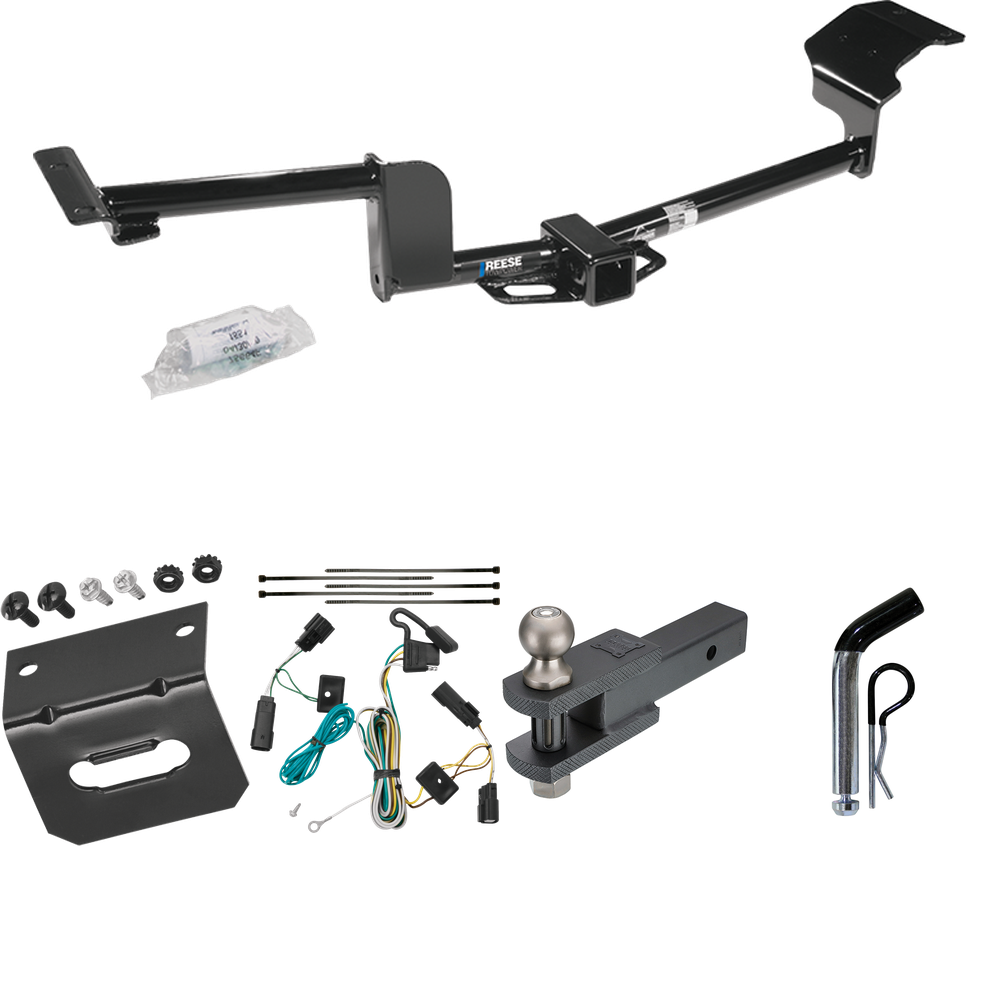 Se adapta al paquete de remolque con enganche de remolque Ford Flex 2009-2019 con arnés de cableado de 4 planos + soporte de bola de enganche de horquilla con bola de 2" + pasador/clip + soporte de cableado de Reese Towpower