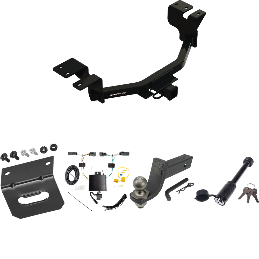 Fits 2022-2023 Ford Maverick Trailer Hitch Tow PKG w/ 4-Flat Wiring + Interlock Tactical Starter Kit w/ 3-1/4" Drop & 2" Ball + Tactical Dogbone Lock + Wiring Bracket By Draw-Tite