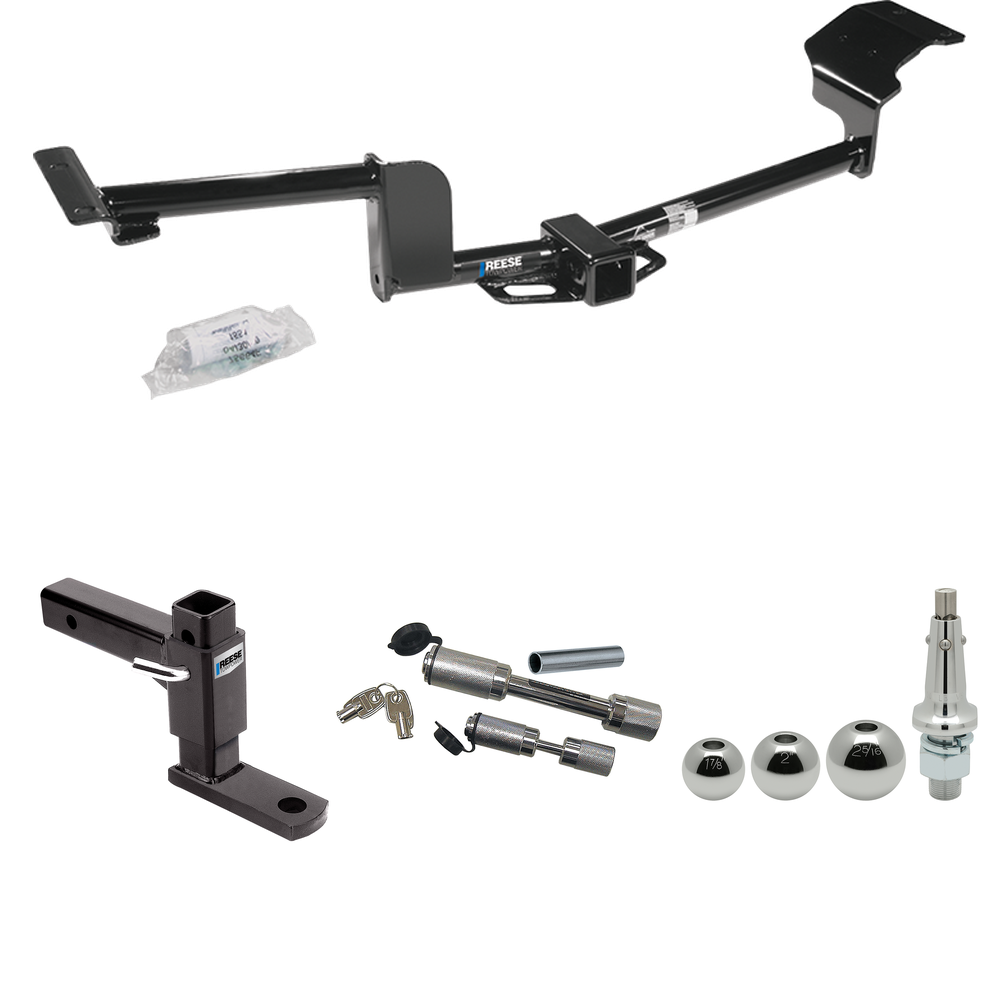 Fits 2009-2019 Ford Flex Trailer Hitch Tow PKG w/ Adjustable Drop Rise Ball Mount + Dual Hitch & Copler Locks + Inerchangeable 1-7/8" & 2" & 2-5/16" Balls By Reese Towpower