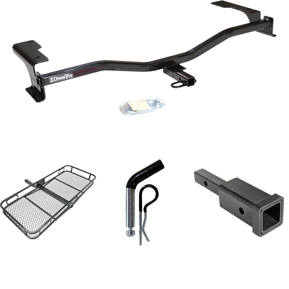 Fits 2010-2012 Lincoln MKZ Trailer Hitch Tow PKG w/ Hitch Adapter 1-1/4" to 2" Receiver + 1/2" Pin & Clip + 60" x 24" Cargo Carrier Rack By Draw-Tite