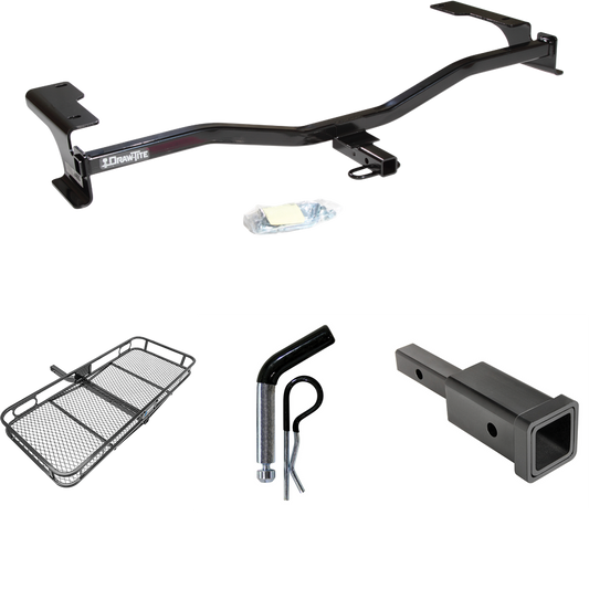 Fits 2010-2012 Lincoln MKZ Trailer Hitch Tow PKG w/ Hitch Adapter 1-1/4" to 2" Receiver + 1/2" Pin & Clip + 60" x 24" Cargo Carrier Rack By Draw-Tite