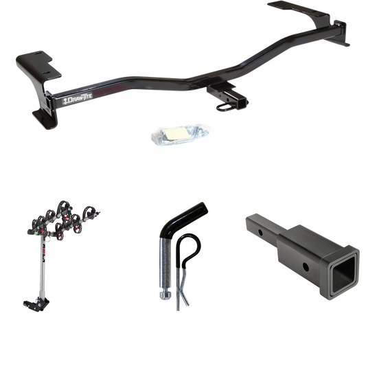 Fits 2010-2012 Lincoln MKZ Trailer Hitch Tow PKG w/ Hitch Adapter 1-1/4" to 2" Receiver + 1/2" Pin & Clip + 4 Bike Carrier Rack By Draw-Tite