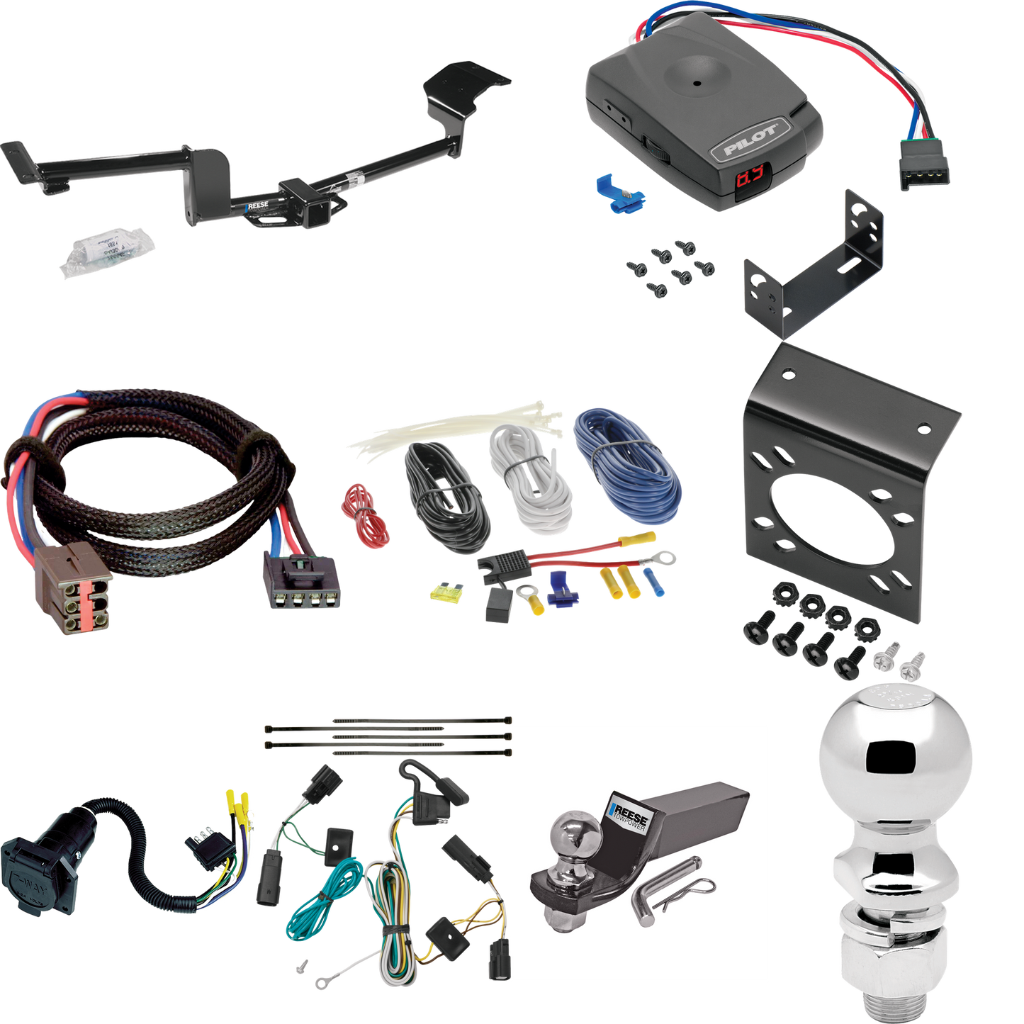 Se adapta al paquete de enganche de remolque Ford Flex 2009-2011 con control de freno piloto serie Pro + adaptador BC Plug &amp; Play + cableado RV de 7 vías + soporte de bola y caída de 2" y 2-5/16" de Reese Towpower