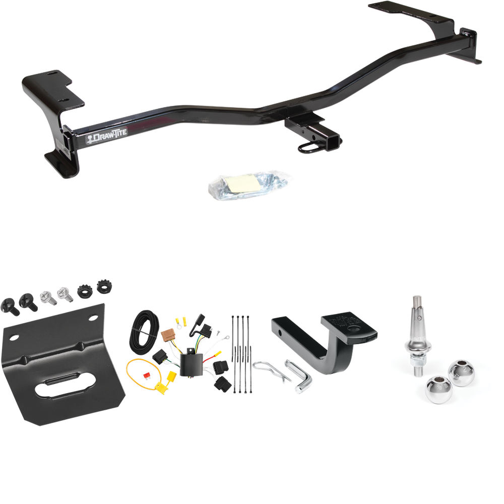 Fits 2010-2012 Ford Fusion Trailer Hitch Tow PKG w/ 4-Flat Wiring Harness + Draw-Bar + Interchangeable 1-7/8" & 2" Balls + Wiring Bracket By Draw-Tite