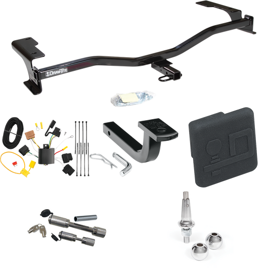 Fits 2010-2012 Ford Fusion Trailer Hitch Tow PKG w/ 4-Flat Wiring Harness + Draw-Bar + Interchangeable 1-7/8" & 2" Balls + Hitch Cover + Dual Hitch & Coupler Locks By Draw-Tite