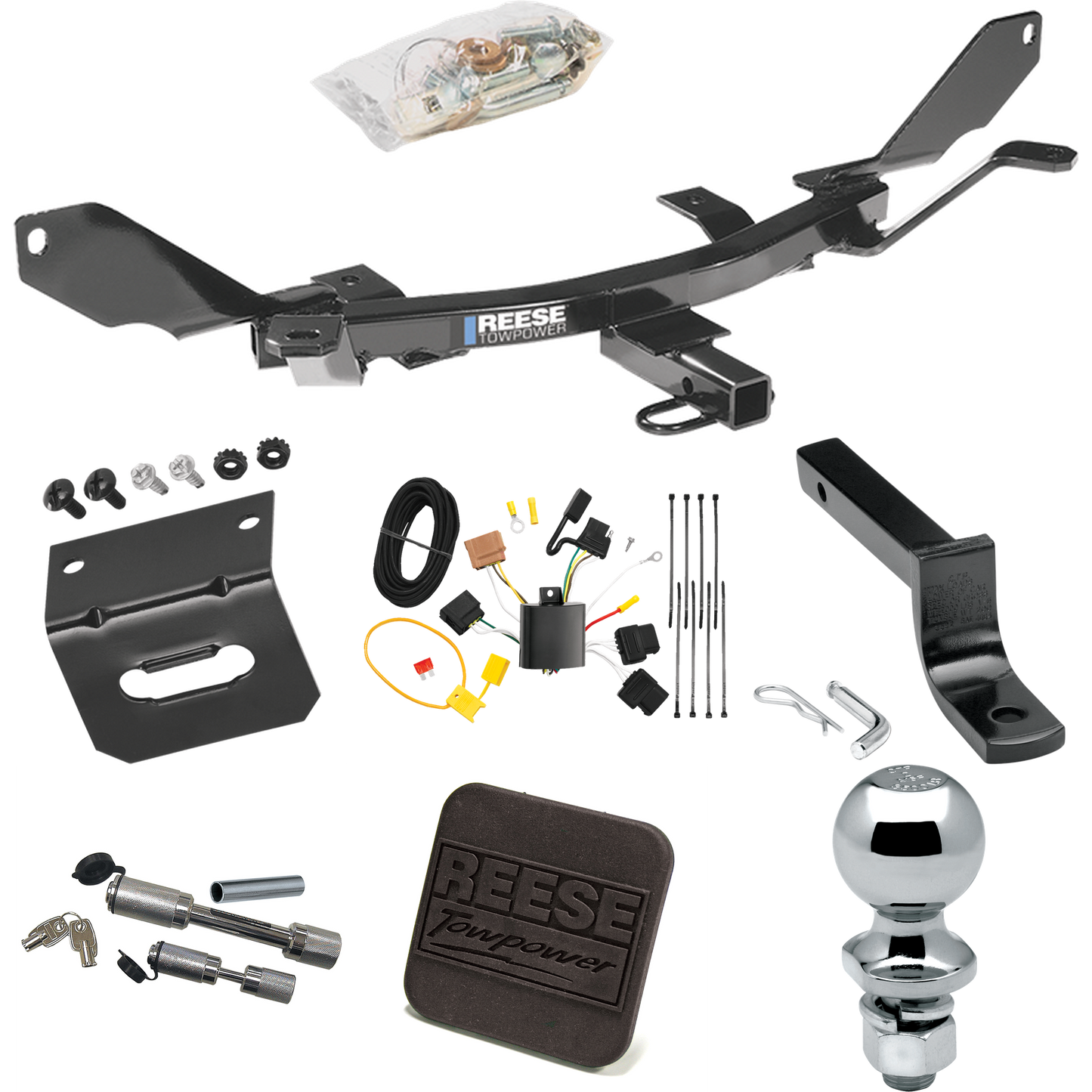 Fits 2006-2009 Ford Fusion Trailer Hitch Tow PKG w/ 4-Flat Wiring Harness + Draw-Bar + 2" Ball + Wiring Bracket + Hitch Cover + Dual Hitch & Coupler Locks By Reese Towpower