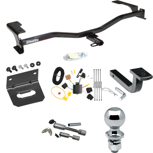 Fits 2010-2012 Ford Fusion Trailer Hitch Tow PKG w/ 4-Flat Wiring Harness + Draw-Bar + 2" Ball + Wiring Bracket + Dual Hitch & Coupler Locks By Draw-Tite